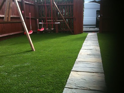 Artificial grass under garden play equipment