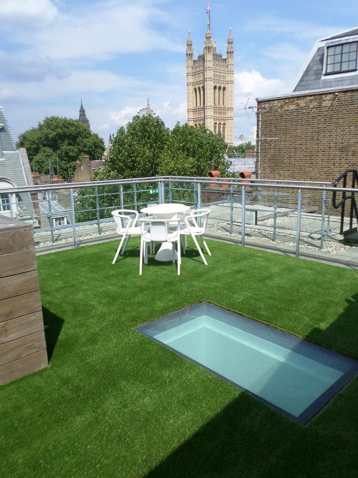 Artificial grass installed on a rooftop