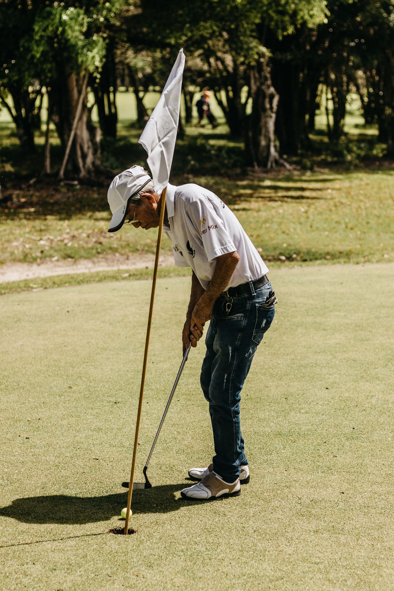 Practising putting outdoors